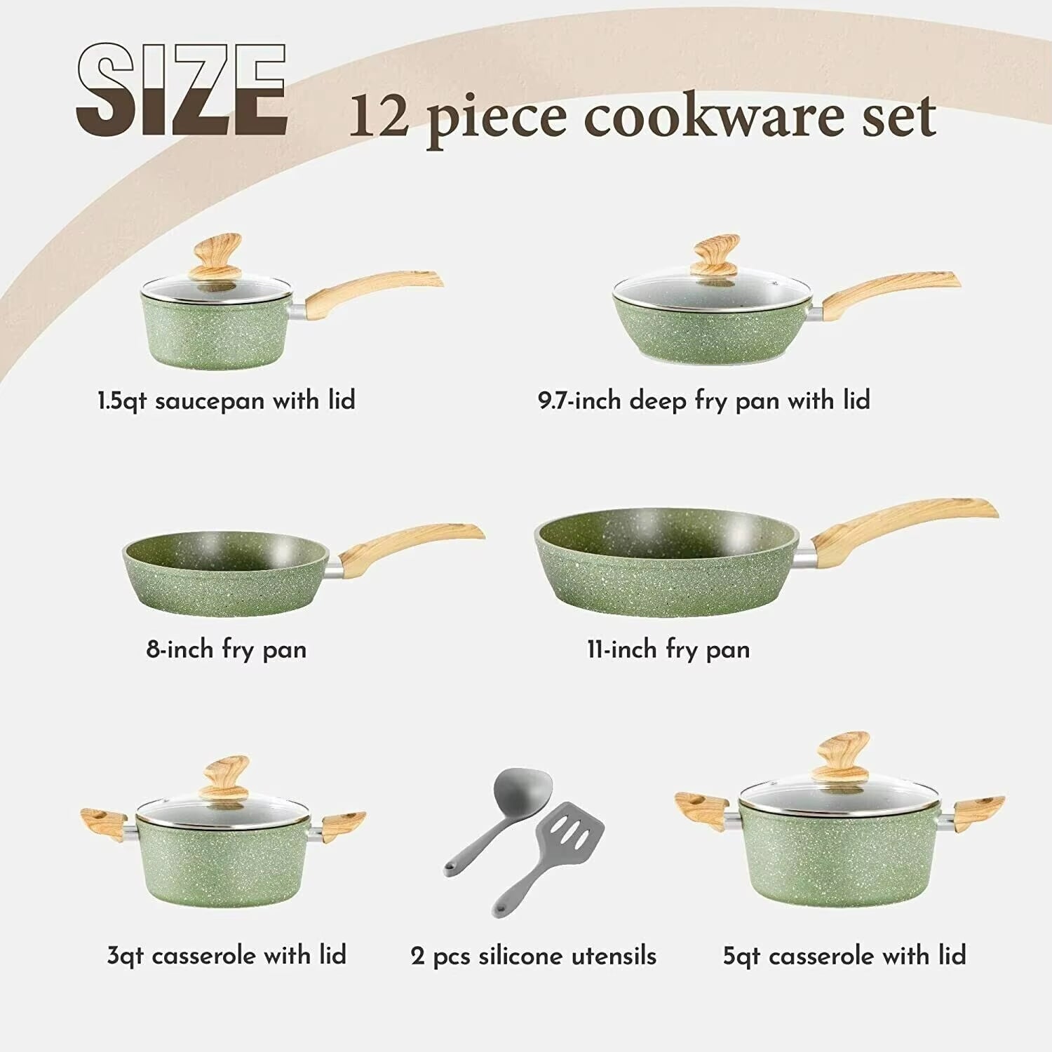 12Piece Kitchen Induction Cookware Set Granite Non Stick Pots and Pans Set W/Lid