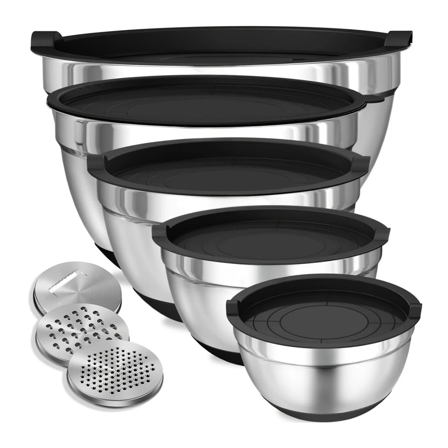 Elevate Your Baking Experience with Our 8-Piece Stainless Steel Mixing Bowl Set - Featuring Airtight Lids and Stylish Black Design!