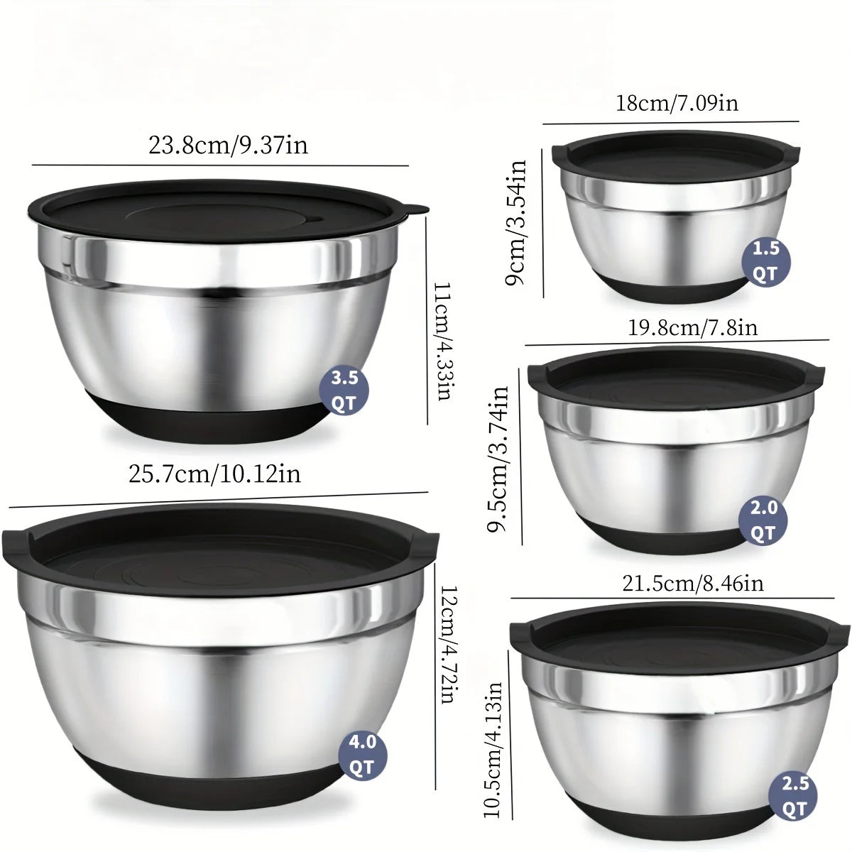 Elevate Your Baking Experience with Our 8-Piece Stainless Steel Mixing Bowl Set - Featuring Airtight Lids and Stylish Black Design!