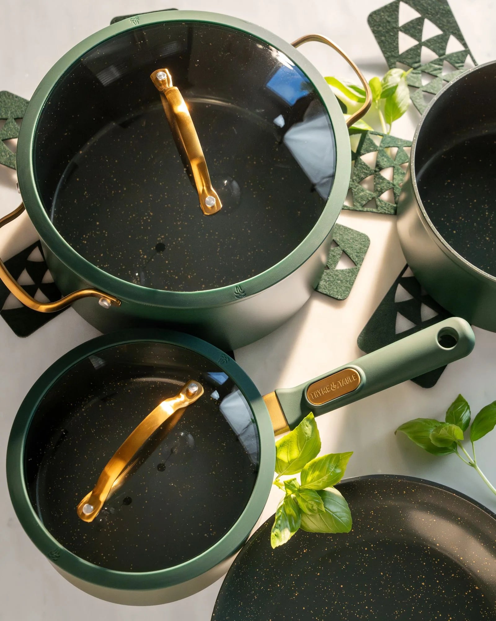 12-Piece Non-Stick Granite Collection Cookware Set, Pots and Pans Set - Hunter Green