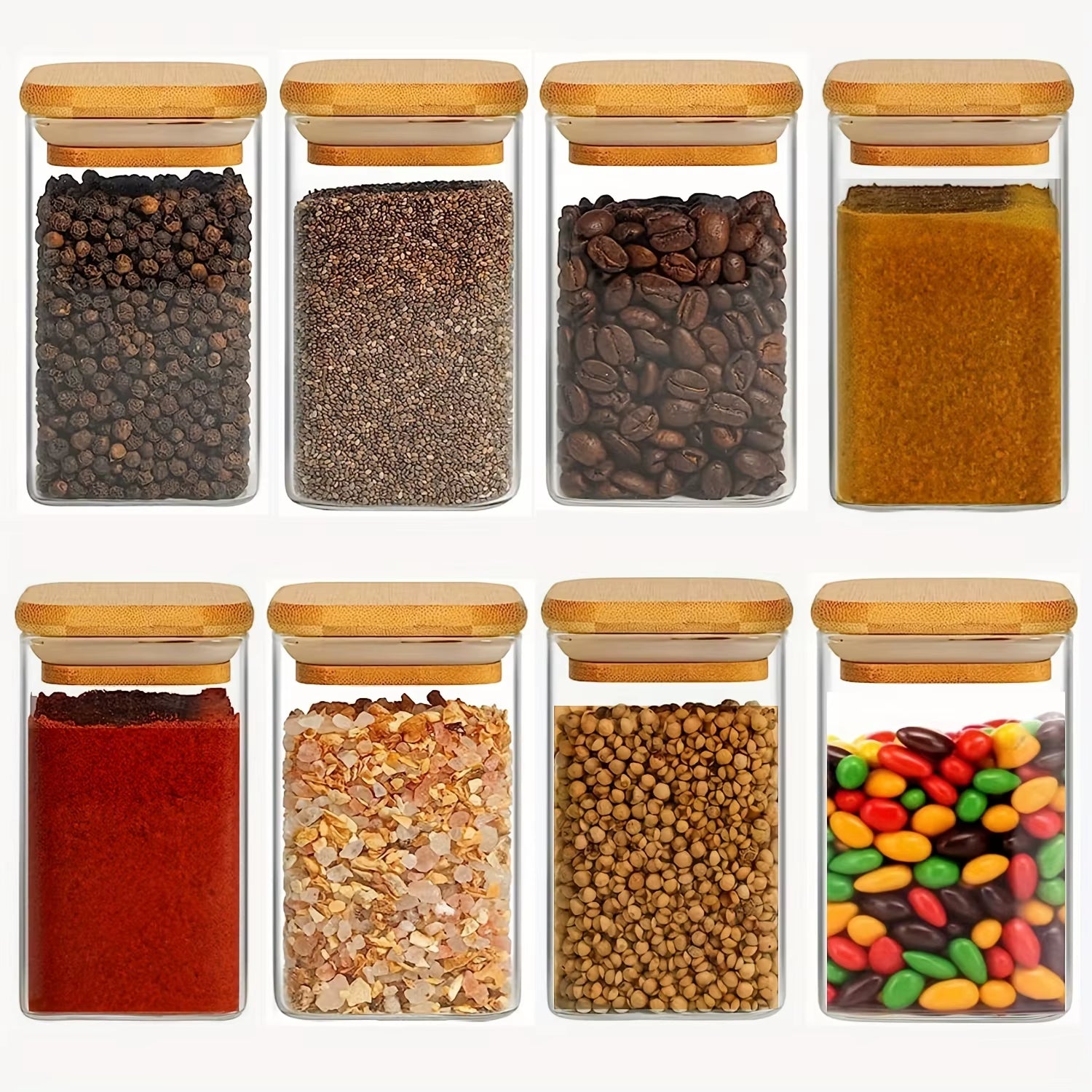 1/2/4/8Pcs, 10Oz Glass Jars with Airtight Lids, Candy Jars, Food Storage Containers with Bamboo Lids, Clear Jars