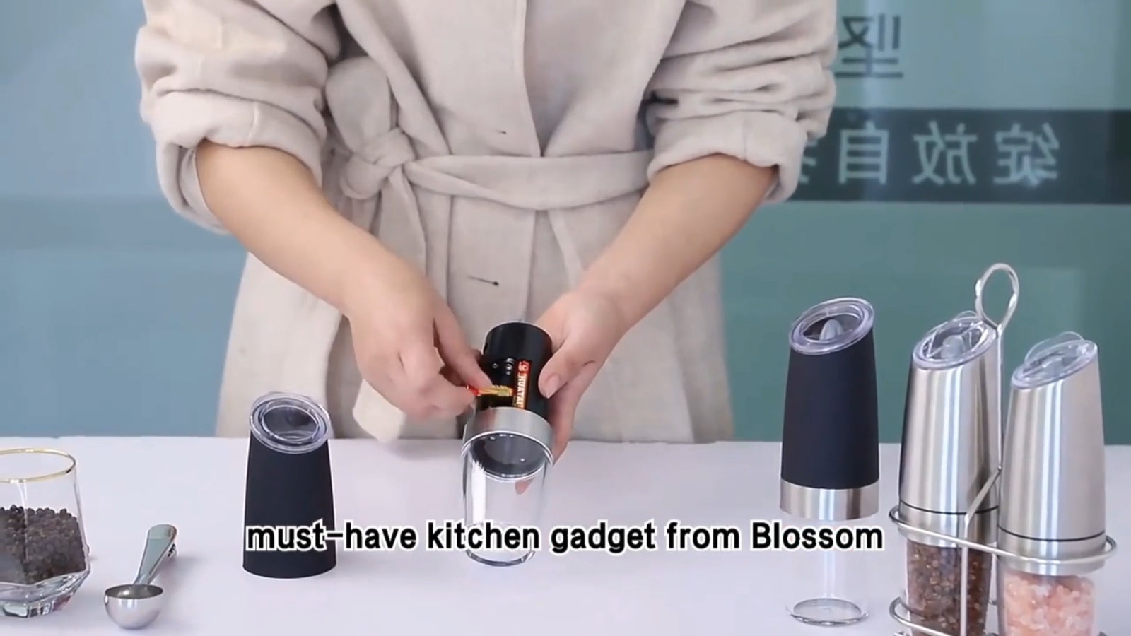 Electric Salt and Pepper Stainless Grinders (Set of 2) with Luxury Blue LED