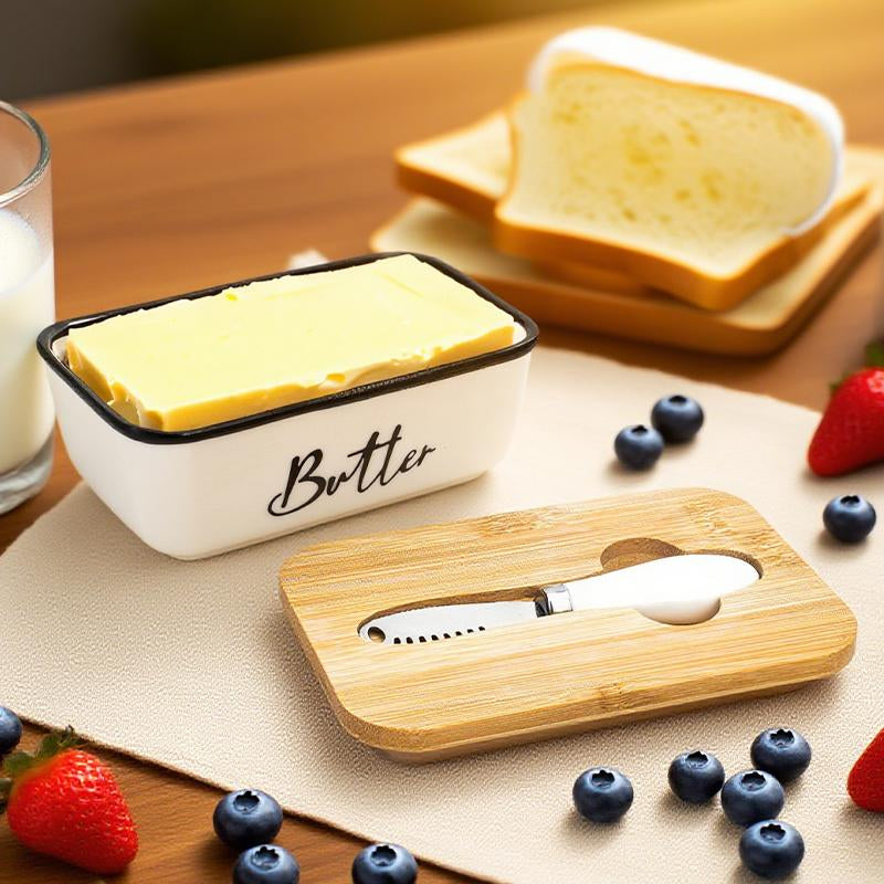 Elegant Butter Dish with Lid and Curler Knife - Double Silicone Sealed Container for Fresh, Spreadable Butter - Perfect Kitchen Decor and Gift
