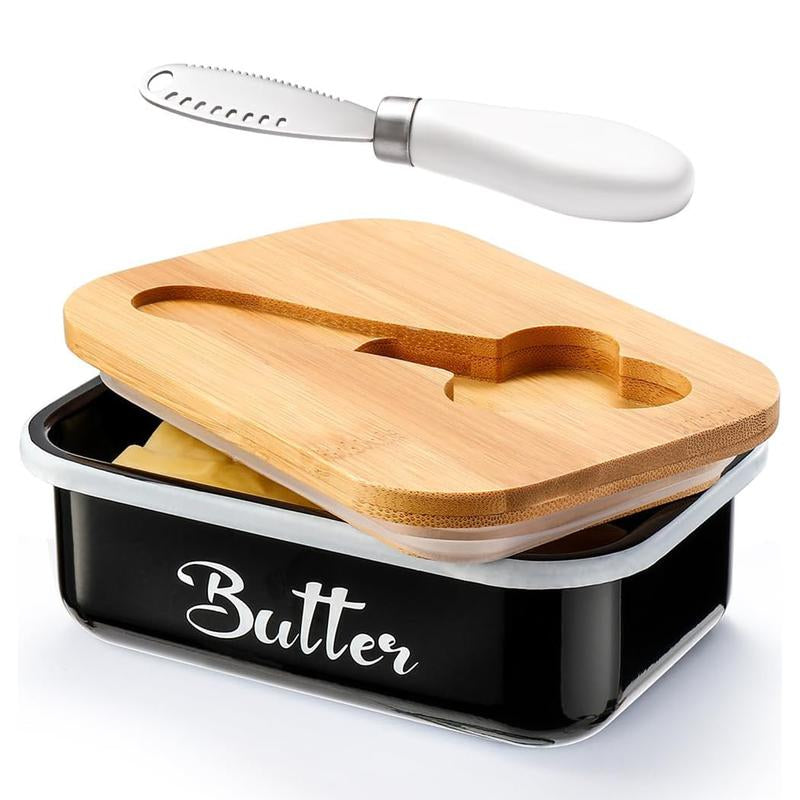 Elegant Butter Dish with Lid and Curler Knife - Double Silicone Sealed Container for Fresh, Spreadable Butter - Perfect Kitchen Decor and Gift