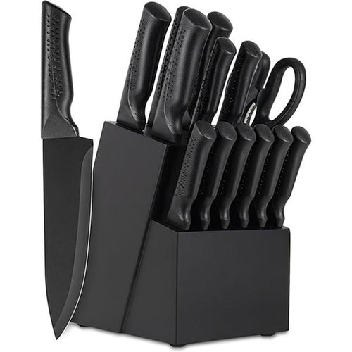 Elevate Your Culinary Skills with Our Premium 15-Piece Self-Sharpening Knife Set - Dishwasher Safe & Stylish Black Design