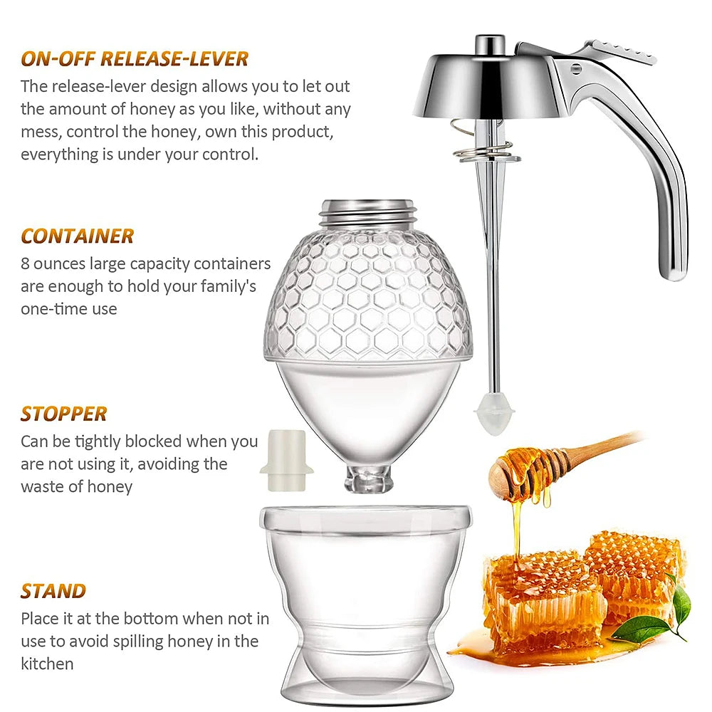 Upgrade Your Kitchen with the No Drip Acrylic Honey Pourer Dispenser - Perfect for Syrups and Juices!