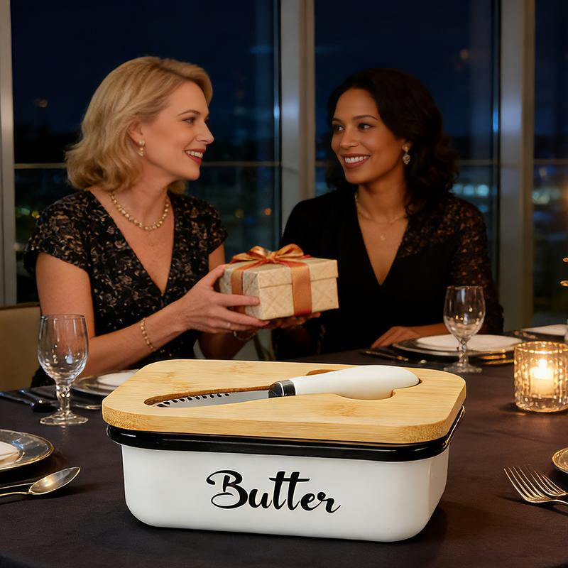 Elegant Butter Dish with Lid and Curler Knife - Double Silicone Sealed Container for Fresh, Spreadable Butter - Perfect Kitchen Decor and Gift
