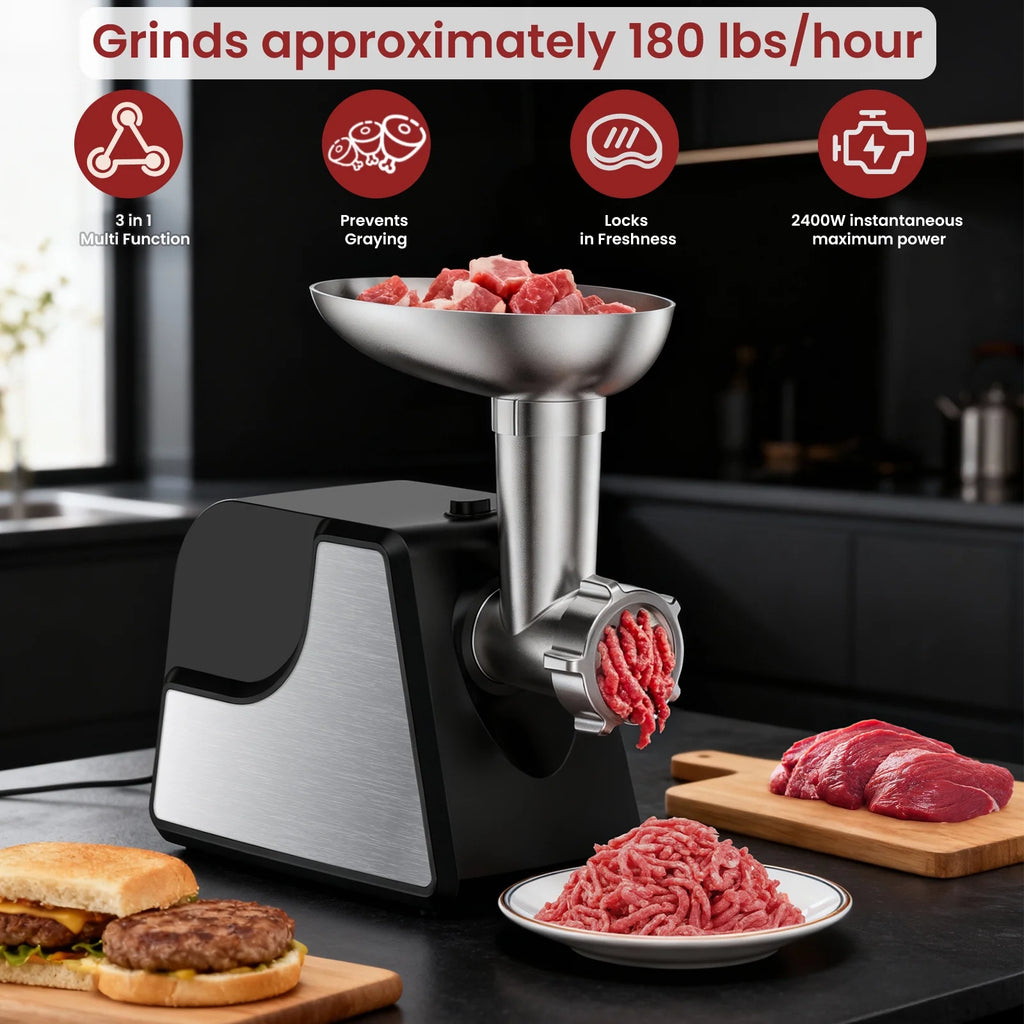 Meat Grinder, 2 Adjustable Speed 2400W Max Electric Meat Grinders for Home Use, Sausage Stuffer, ETL Approved(Black)