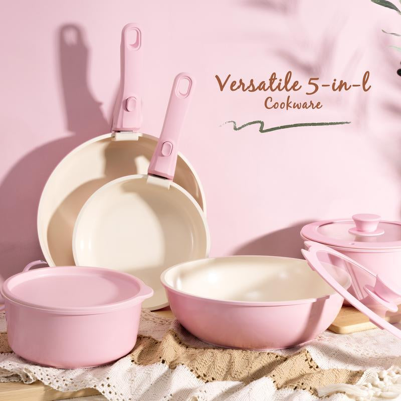 Astercook 21-Piece Nonstick Cookware Set - Versatile Kitchen Essentials with Detachable Handle for Effortless Cooking and Easy Storage