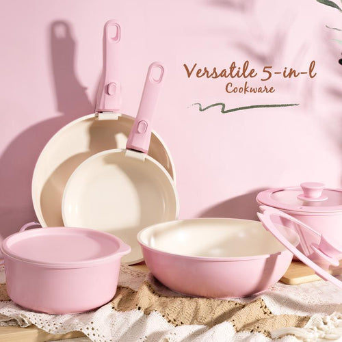 Astercook 21-Piece Nonstick Cookware Set - Versatile Kitchen Essentials with Detachable Handle for Effortless Cooking and Easy Storage