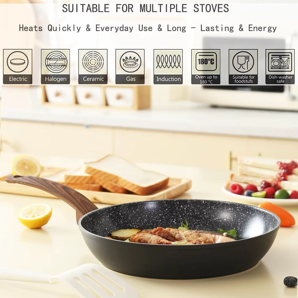 Pots and Pans Set Non Stick, Ceramic Cookware Set with Granite Pattern Kitchen Cooking Sets Induction Pot and Pan W/