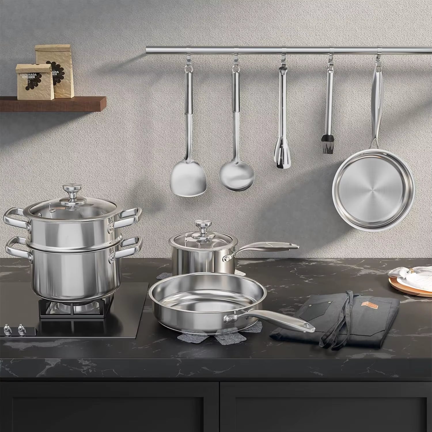 Elevate Your Cooking Experience with Our 16-Piece Non-Toxic Stainless Steel Pots and Pans Set - Complete with Steamer and Utensils!