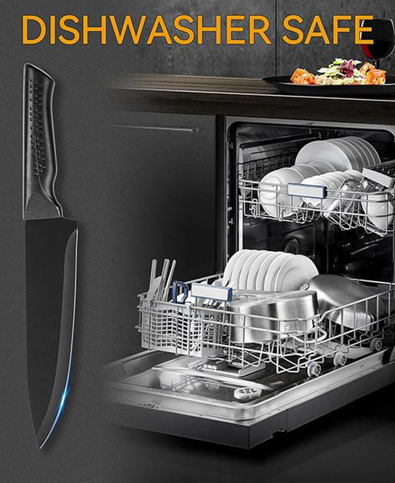 Elevate Your Culinary Skills with Our Premium 15-Piece Self-Sharpening Knife Set - Dishwasher Safe & Stylish Black Design