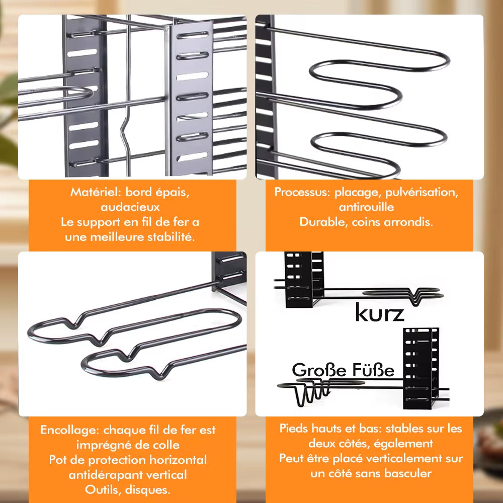 8-Tier Duty Pot Rack Organizer Durable Metal Space-Saving Cabinet Holder for Cabinet Cookware Organizers and Storage