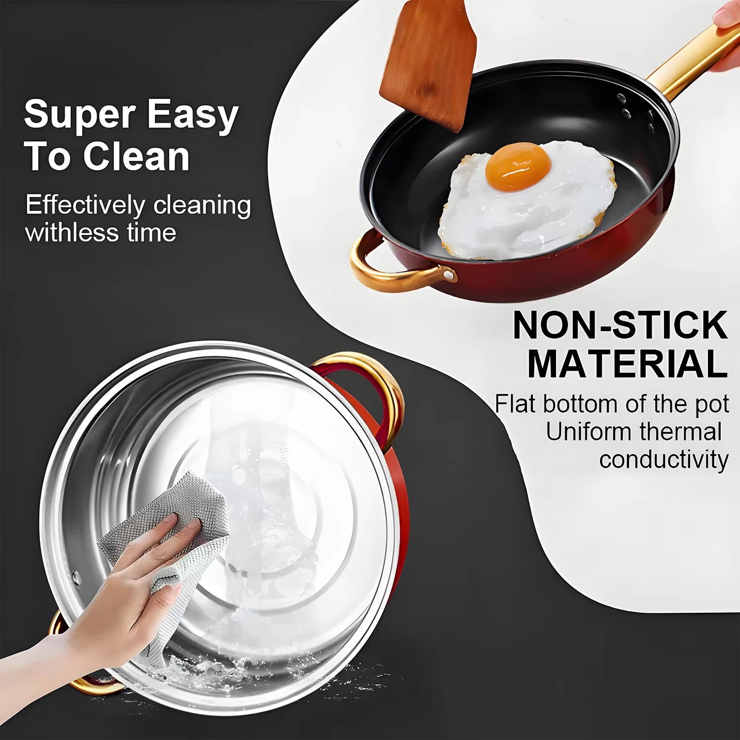 Elevate Your Cooking Experience with the 12-Piece Red Stainless Steel Non-Stick Cookware Set - Your Complete Kitchen Solution!