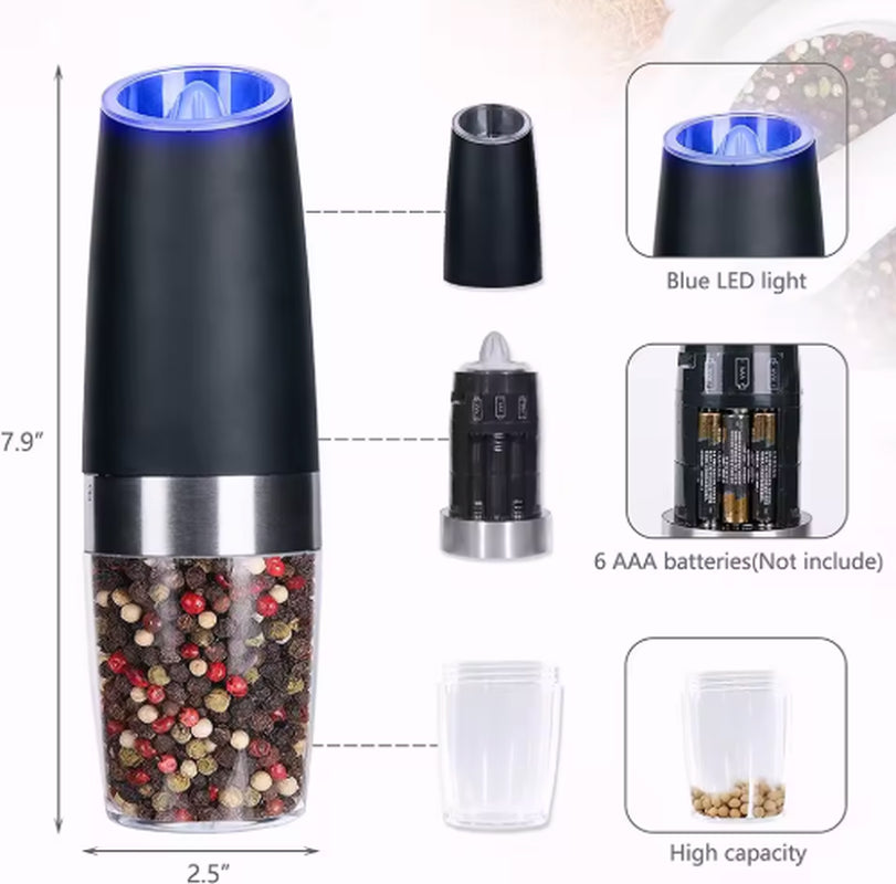 Electric Salt and Pepper Stainless Grinders (Set of 2) with Luxury Blue LED
