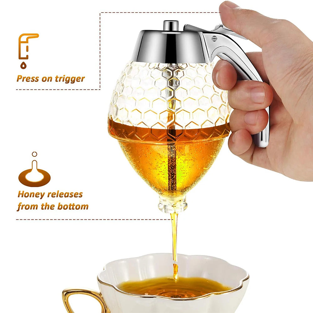 Upgrade Your Kitchen with the No Drip Acrylic Honey Pourer Dispenser - Perfect for Syrups and Juices!