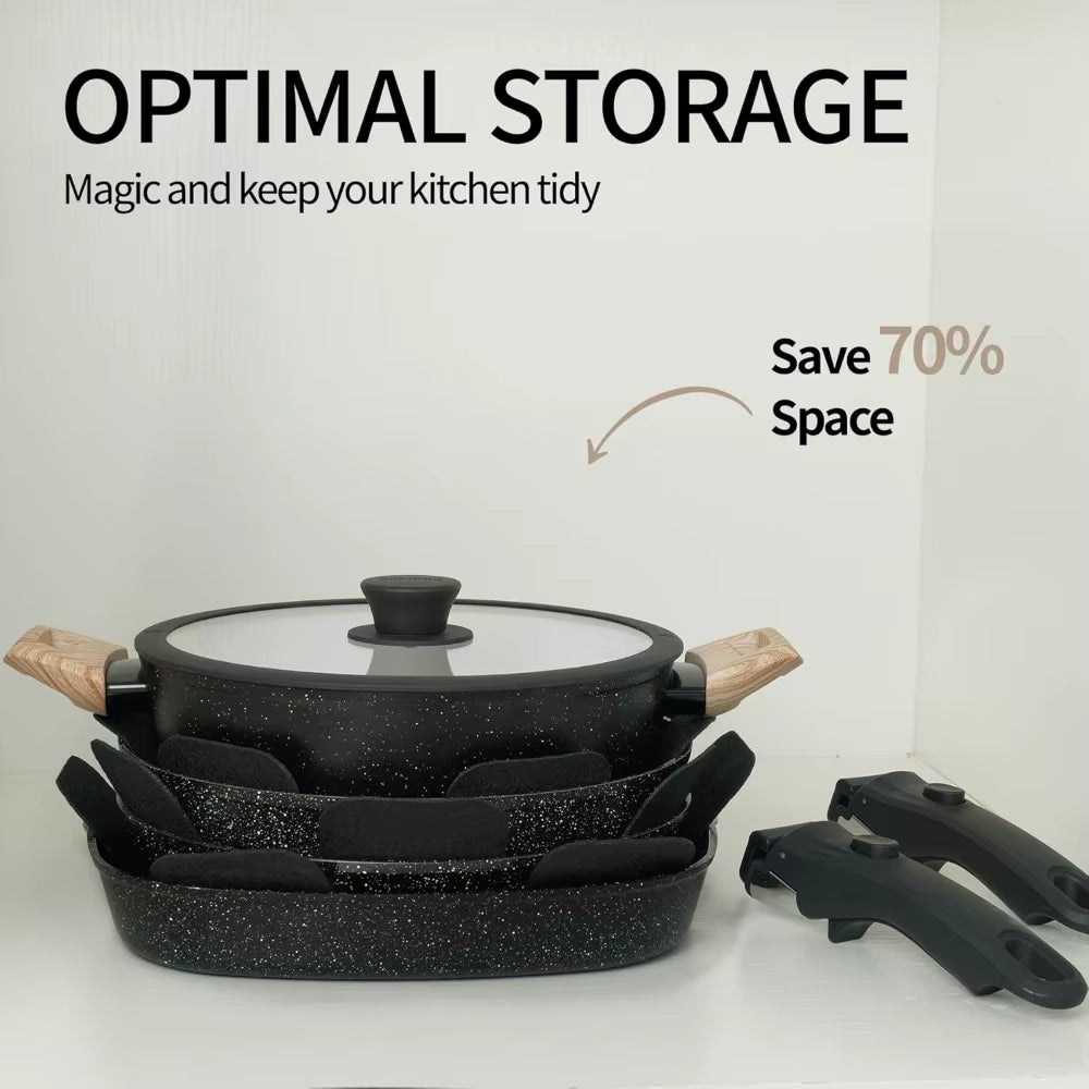 23Pcs Ceramic Pots and Pans Set, Nonstick Detachable Handle Cookware, Induction Kitchen Cooking Set with Removable Handle,Includ