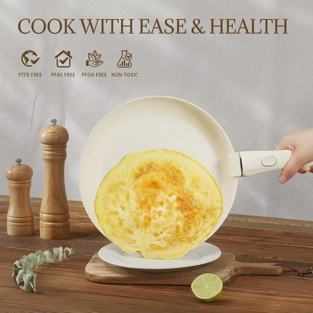 23Pcs Ceramic Cookware Set Non Stick Pots and Pans Set Non Toxic with Detachable Handle Induction Kitchen Cookware Set Space Sav