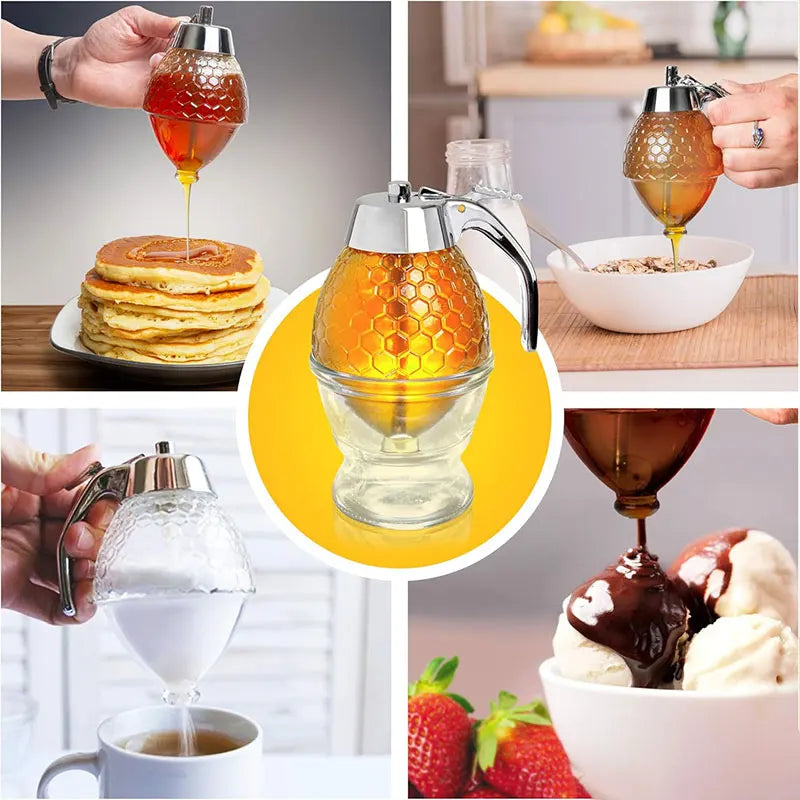 Upgrade Your Kitchen with the No Drip Acrylic Honey Pourer Dispenser - Perfect for Syrups and Juices!