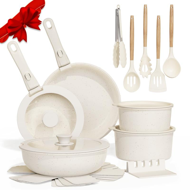 Astercook 21-Piece Nonstick Cookware Set - Versatile Kitchen Essentials with Detachable Handle for Effortless Cooking and Easy Storage