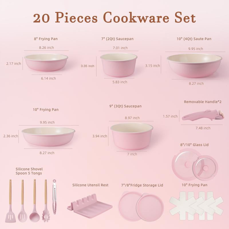 Astercook 21-Piece Nonstick Cookware Set - Versatile Kitchen Essentials with Detachable Handle for Effortless Cooking and Easy Storage