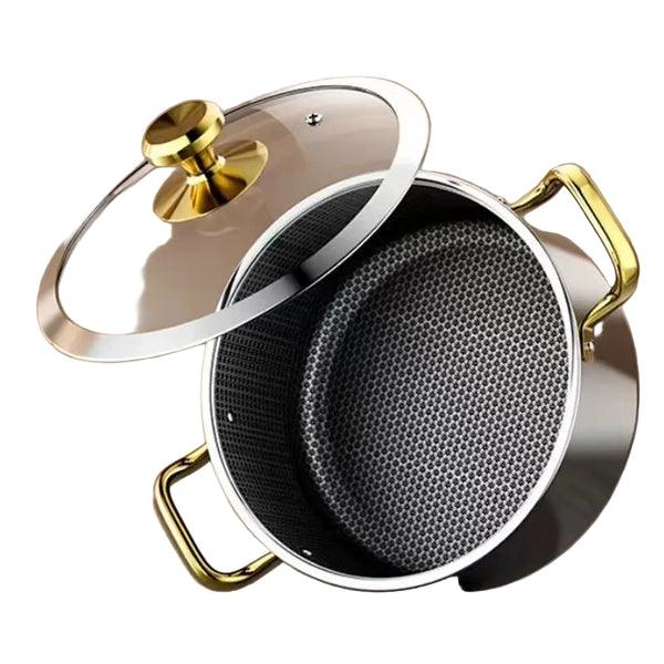 304 Stainless Steel Soup Pot Honeycomb Non-Stick Pot with Lid Household Hot Pot Induction Cooker Gas Stove Universal Frying Pan