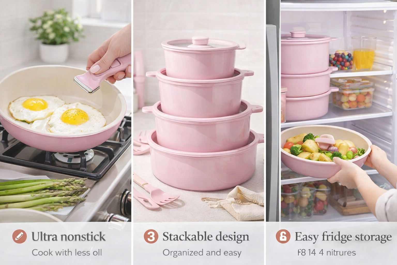 21-Piece Nonstick Cookware Set — Space-Saving, Detachable Handles, Easy Cooking & Storage