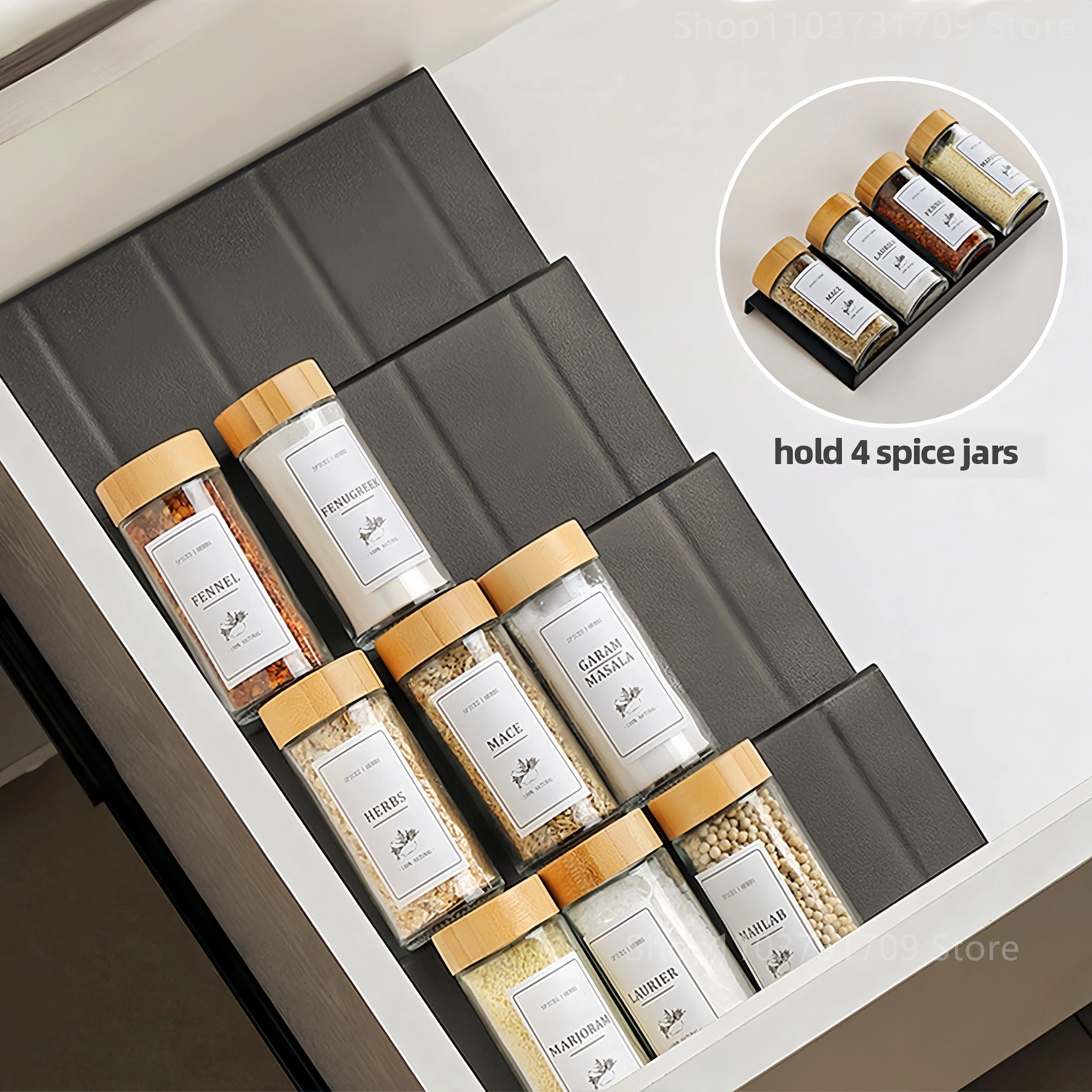 Transform Your Kitchen with the 4-Layer Adjustable Spice Drawer Organizer - Perfect for Spice Jars and Seasoning Bottles!