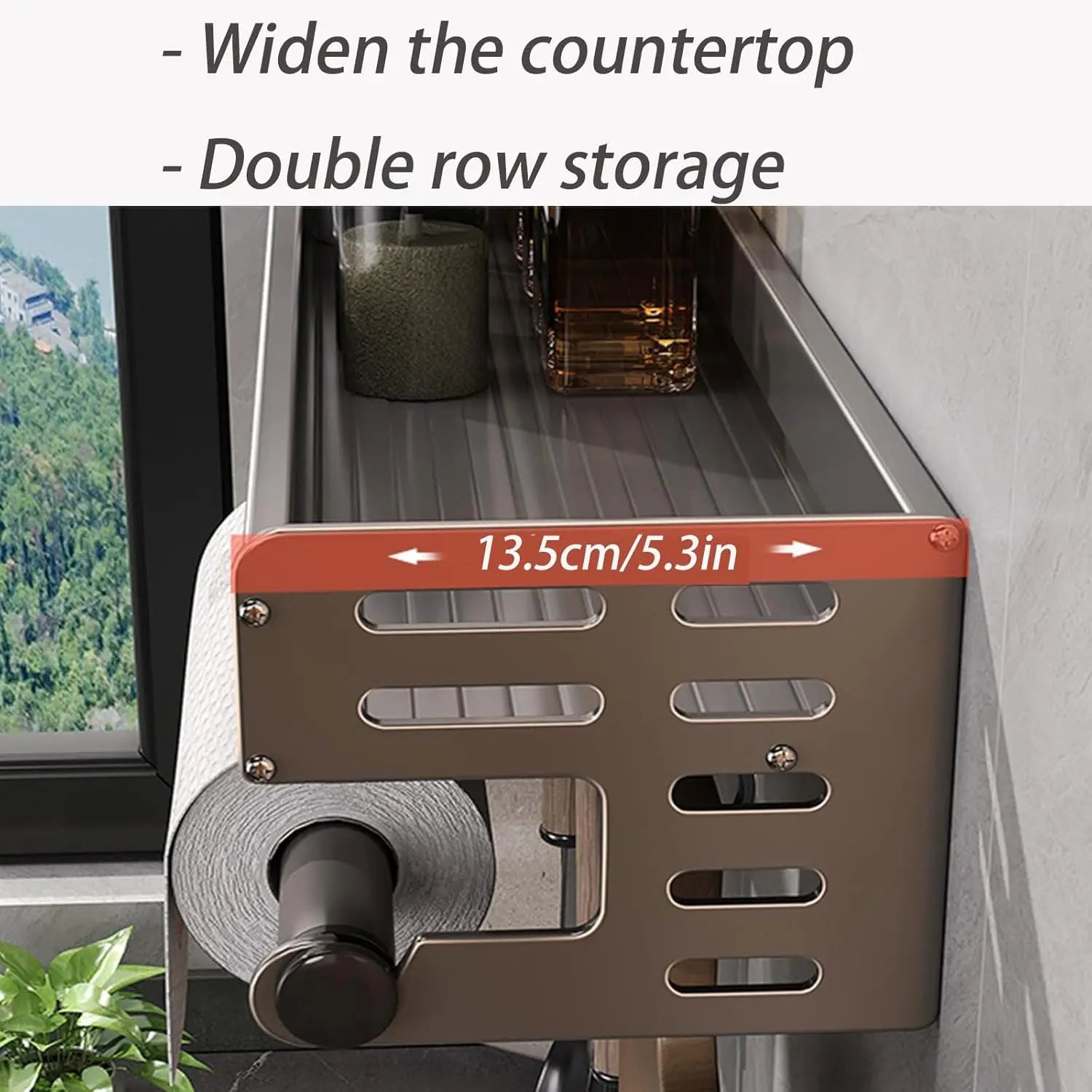 Wall Mount Utensil Holder Multifunctional Spice Organizer Shelf with Hooks Kitchen Hanging Storage Wall Shelf