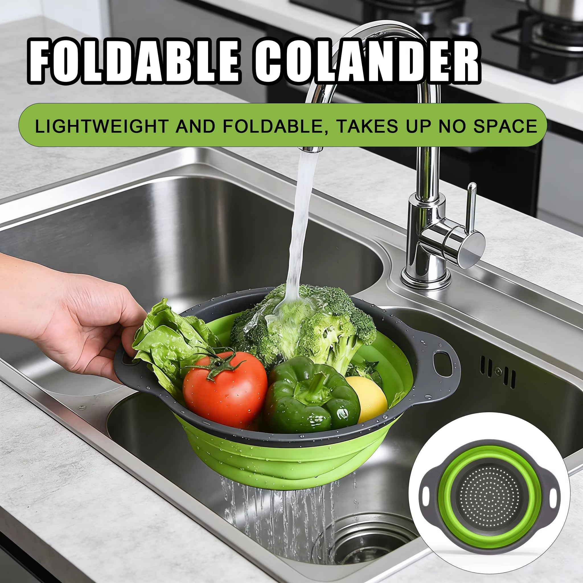 Silicone Foldable Fruit Vegetable Cleaning Basket, Collapsible Draining Colander Strainer, Kitchen Sink Water Filter Gadget