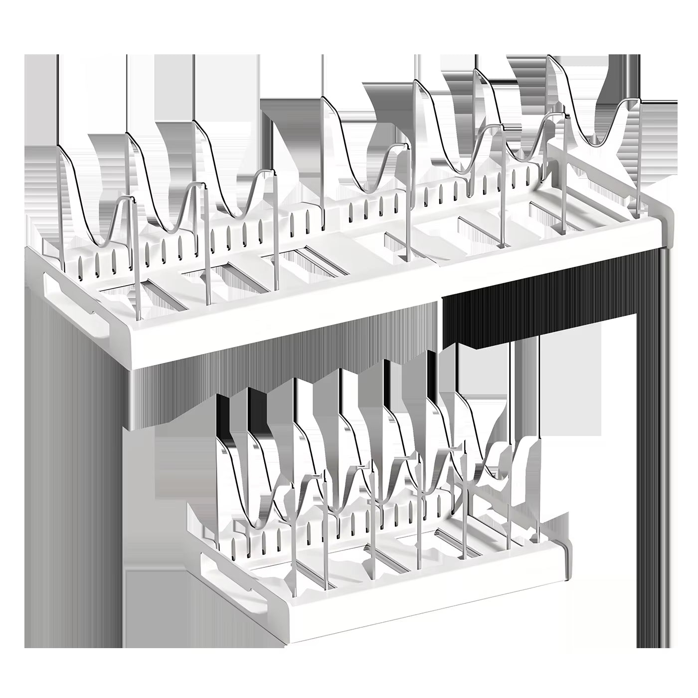 Expandable Utensil Storage Rack, Extendable Pot and Pan Organizer for Kitchen Cabinets, with 12 Adjustable Shelves, White