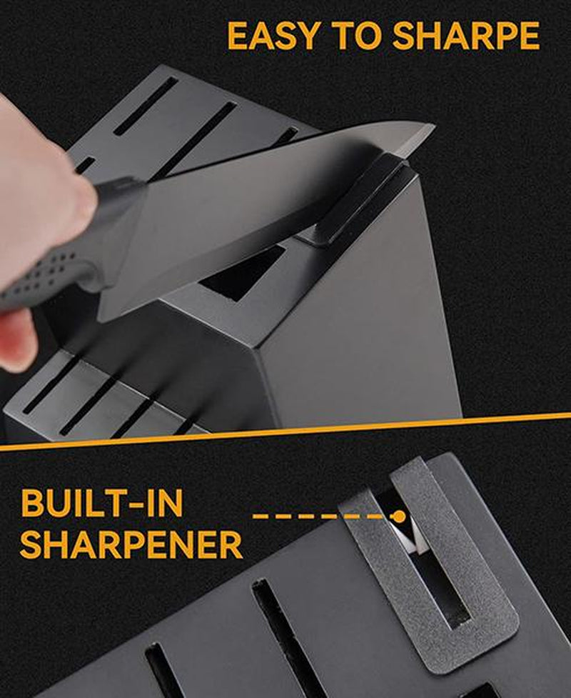 Elevate Your Culinary Skills with Our Premium 15-Piece Self-Sharpening Knife Set - Dishwasher Safe & Stylish Black Design
