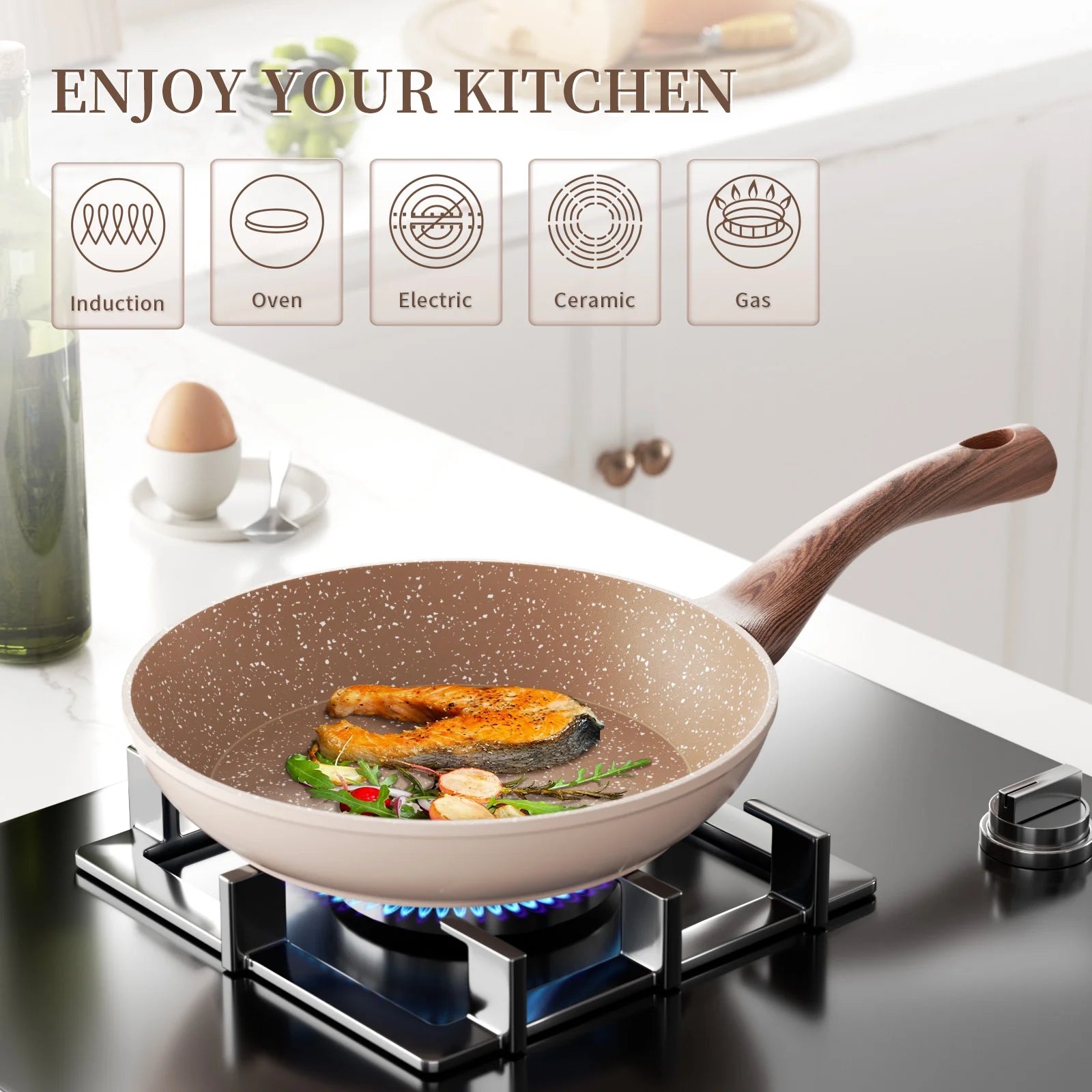 Nonstick Frying Pan and Skillet Set with Lid, 8", 9.5" and 11" Granite Cooking Induction