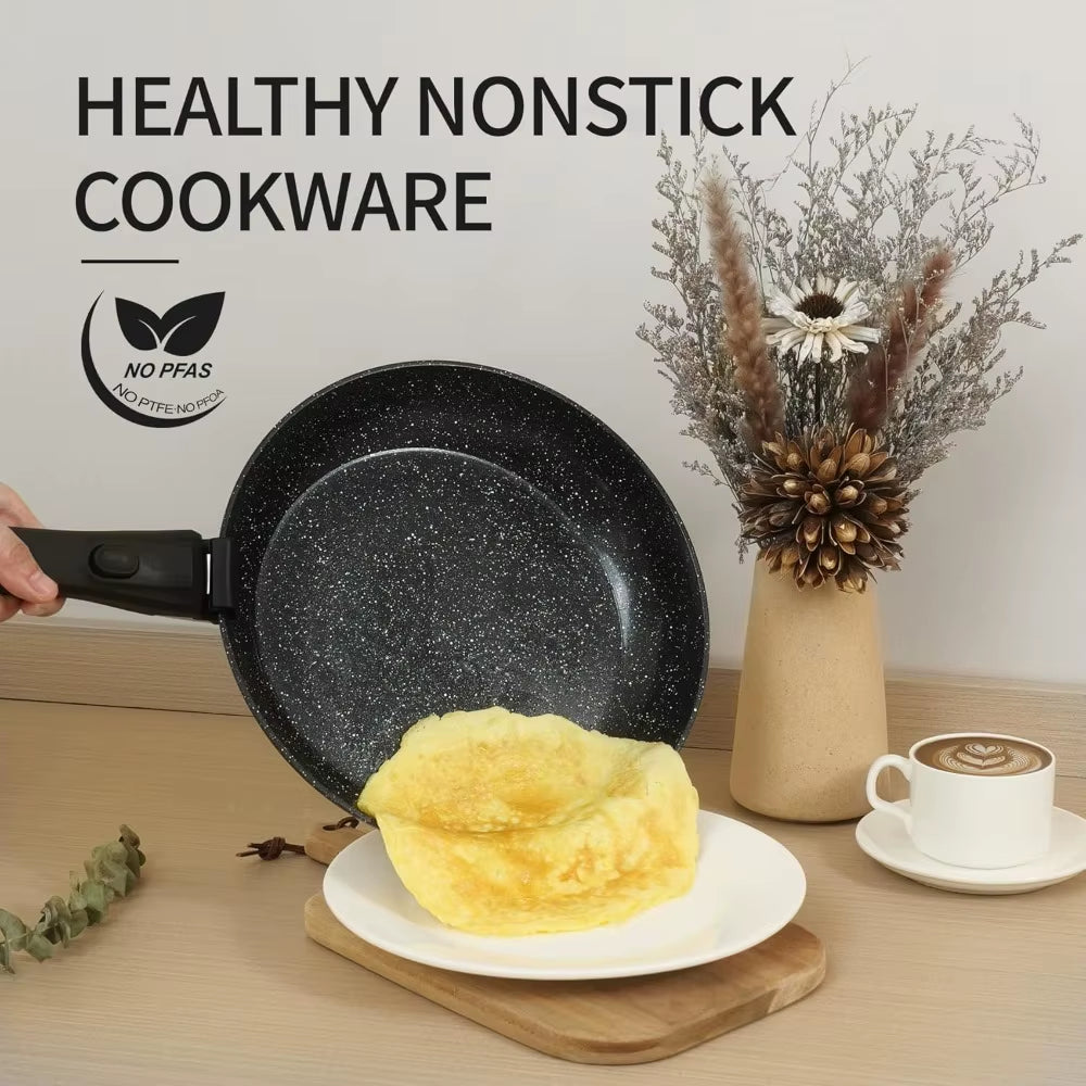 23Pcs Ceramic Pots and Pans Set, Nonstick Detachable Handle Cookware, Induction Kitchen Cooking Set with Removable Handle,Includ