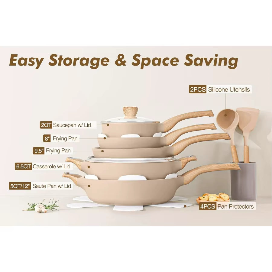 Ceramic Pots and Pans Set Nonstick, Kitchen Cookware Sets, 14-Piece Induction Cookware, Non-Toxic Healthy Non Stick Cooking Set,