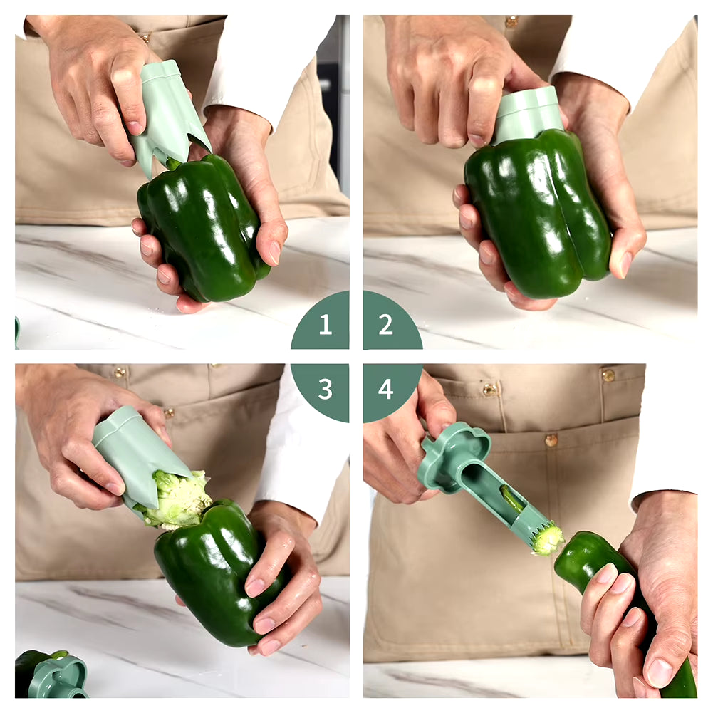 2-In-1 Fruit Pepper Corer Color Pepper Corer Seed Removing Tool Portable Kitchen Utensil Reusable Fruit Vegetable Coring Tool