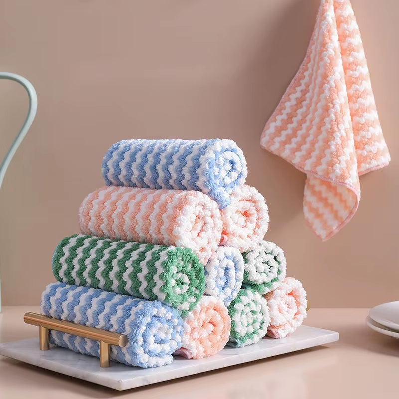5/10Pcs Microfiber Kitchen Dish Cloth Super Absorbent Cleaning Cloth Non-Stick Oil Wipe Rags Household Cleaning Towels Tools