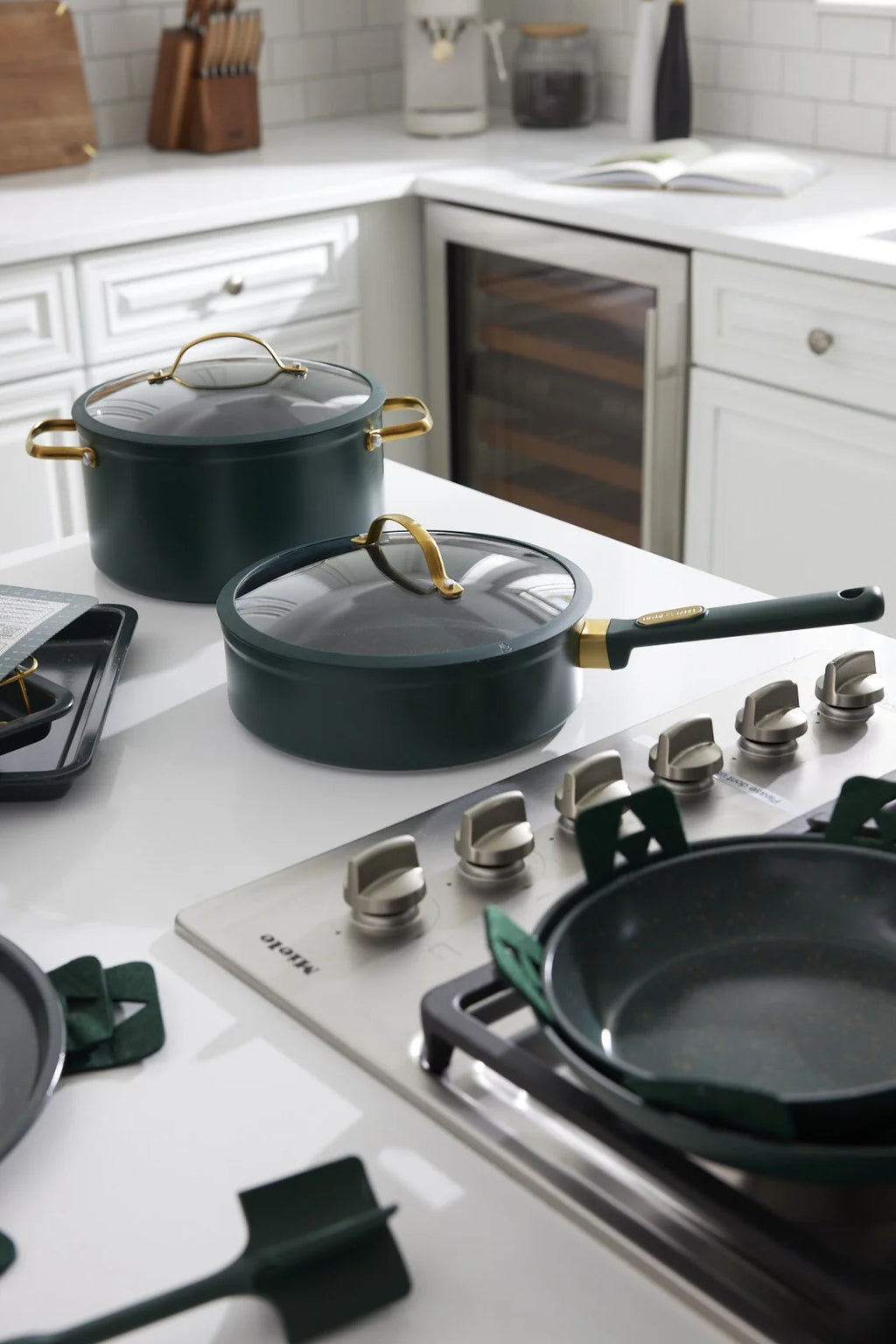 12-Piece Non-Stick Granite Collection Cookware Set, Pots and Pans Set - Hunter Green