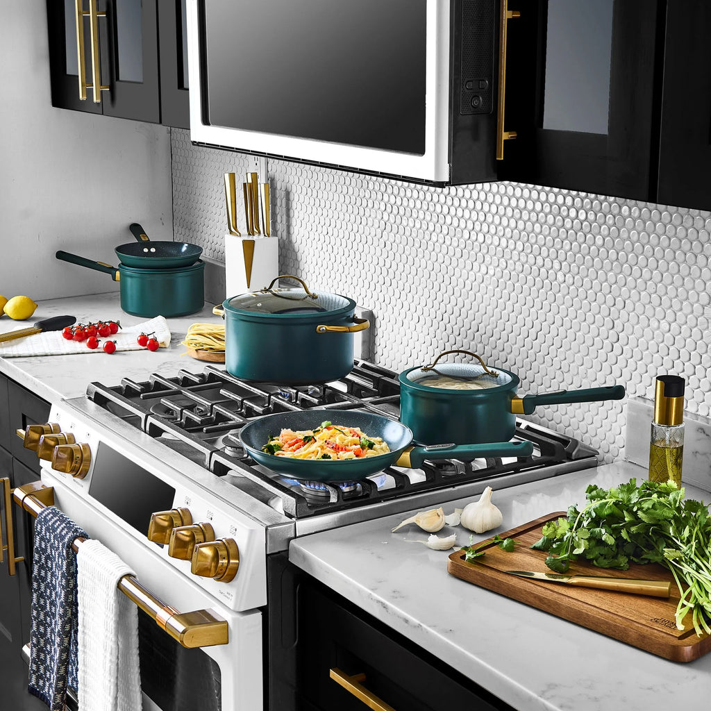 12-Piece Non-Stick Granite Collection Cookware Set, Pots and Pans Set - Hunter Green