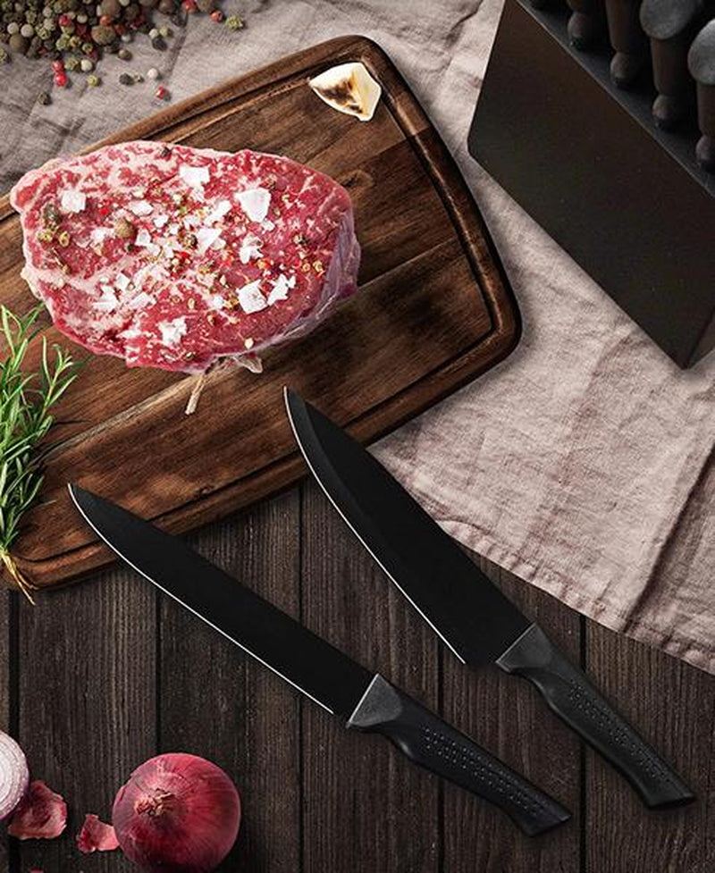 Elevate Your Culinary Skills with Our Premium 15-Piece Self-Sharpening Knife Set - Dishwasher Safe & Stylish Black Design
