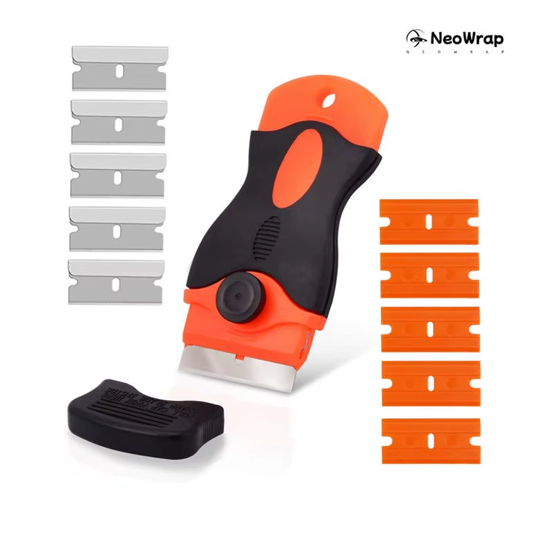 Effortlessly Remove Stickers and Glue with the NeoWrap Car Glass Scraper - Razor Blade Tool for Windows and Ceramic Hobs