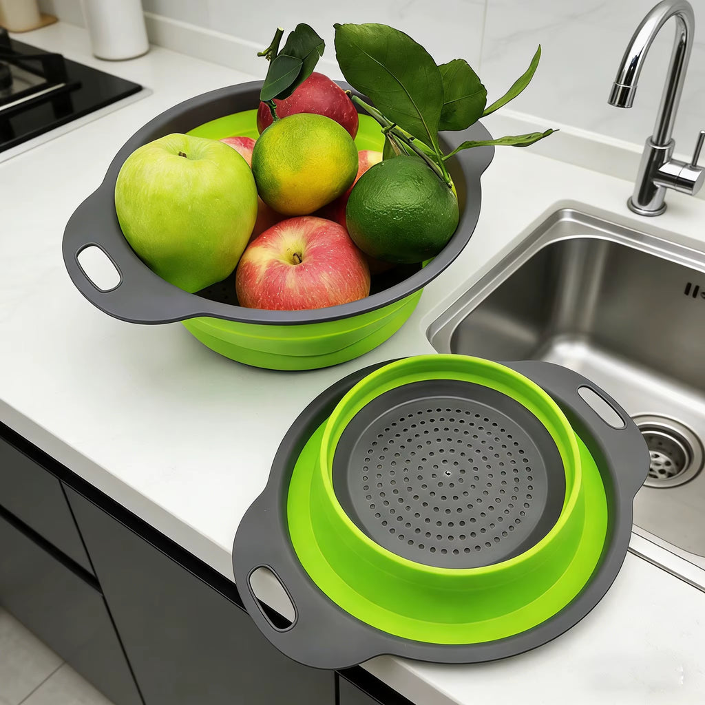 Silicone Foldable Fruit Vegetable Cleaning Basket, Collapsible Draining Colander Strainer, Kitchen Sink Water Filter Gadget