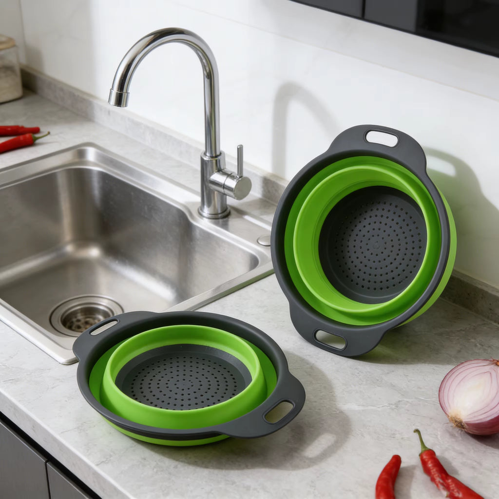Silicone Foldable Fruit Vegetable Cleaning Basket, Collapsible Draining Colander Strainer, Kitchen Sink Water Filter Gadget