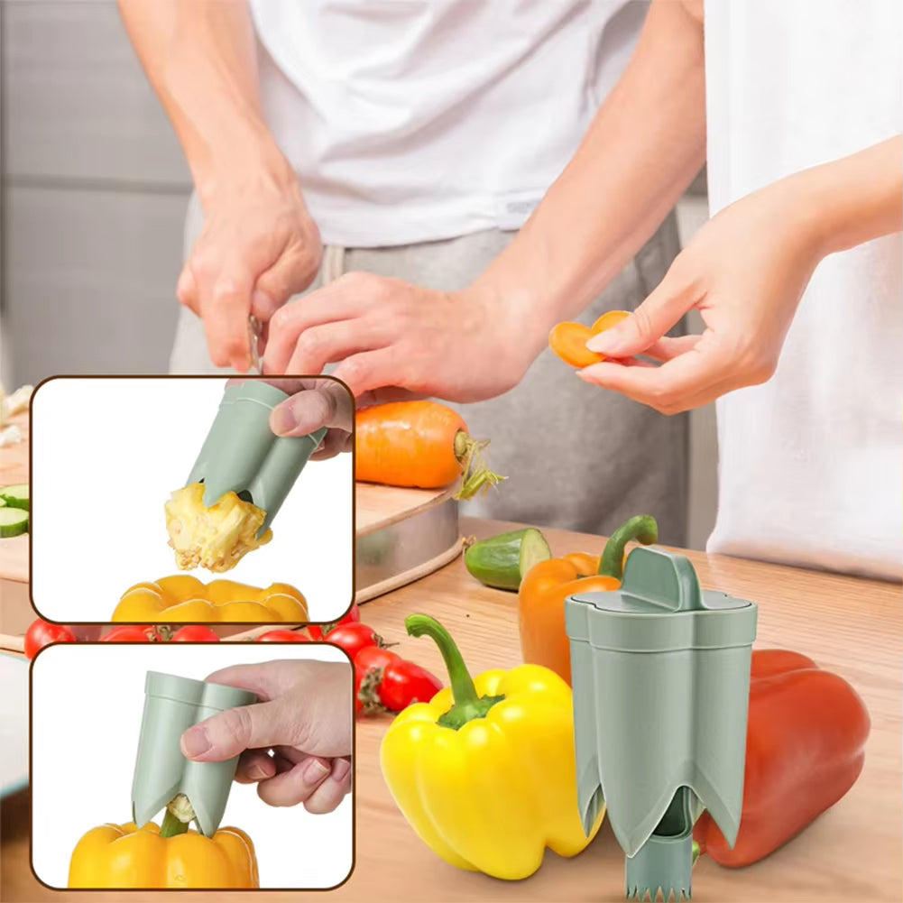 2-In-1 Fruit Pepper Corer Color Pepper Corer Seed Removing Tool Portable Kitchen Utensil Reusable Fruit Vegetable Coring Tool