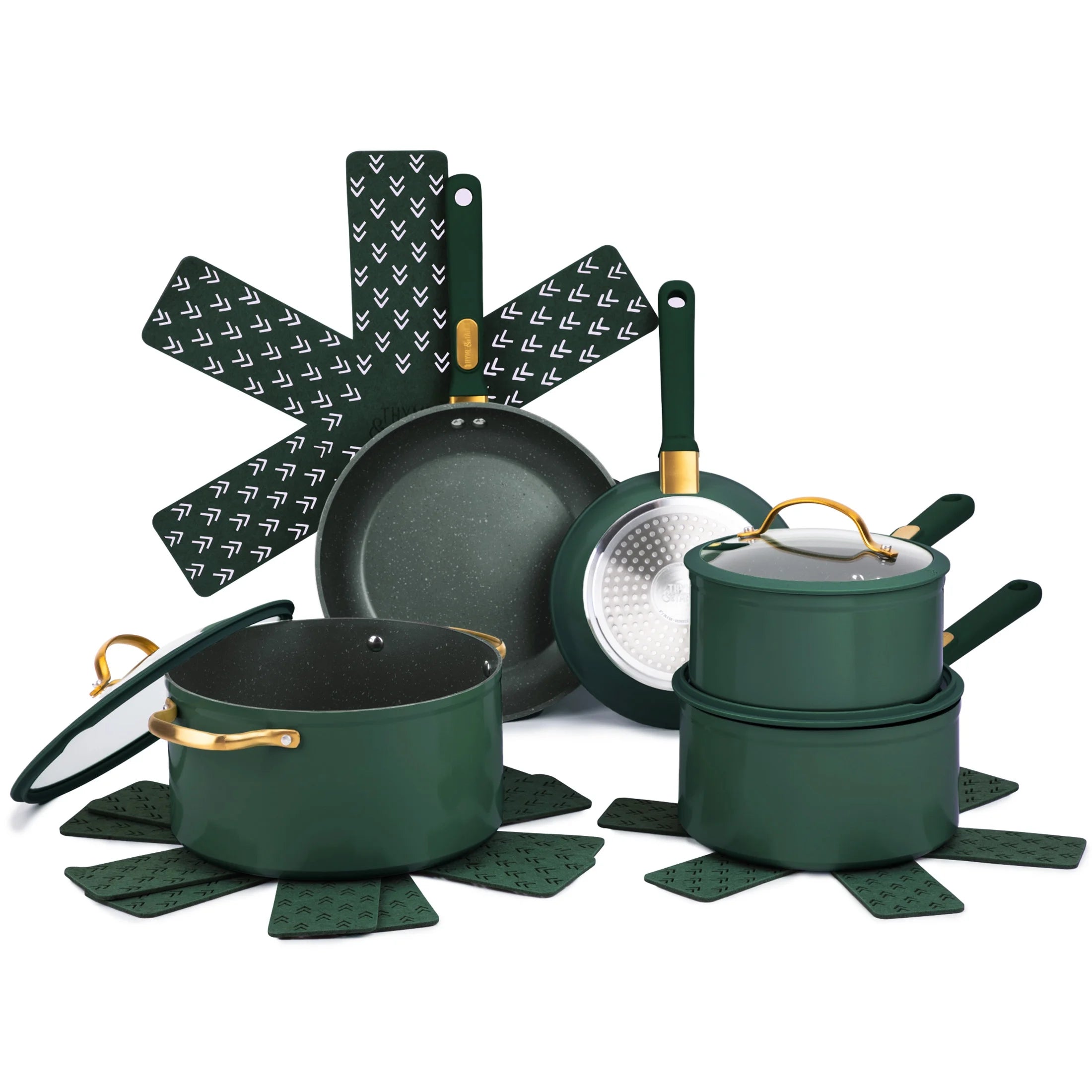 12-Piece Non-Stick Granite Collection Cookware Set, Pots and Pans Set - Hunter Green